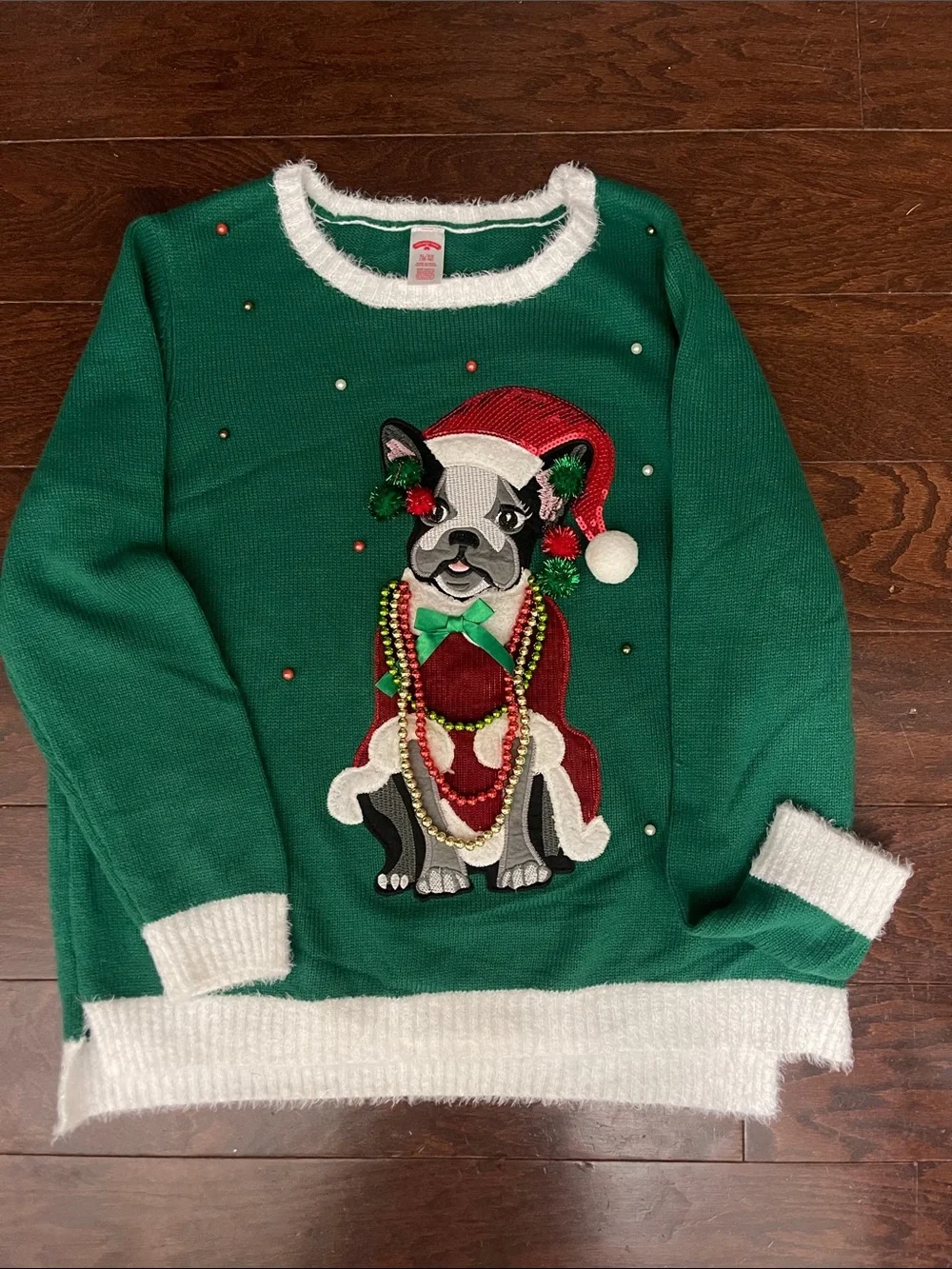 Holiday Time Green & Red Dog Holiday Sweater with Sequin Santa Hat